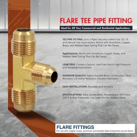 Everflow 3/8" x 1/4" Flare Reducing Tee Pipe Fitting; Brass F44R-383814